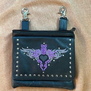 Leather Motorcycle Hip Bag Purse Concealed Carry Pouch Riveted Bling Biker Wear